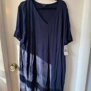 Karen Kane 3x Navy Fringe Jersey V-Neck Dress 1L14336W